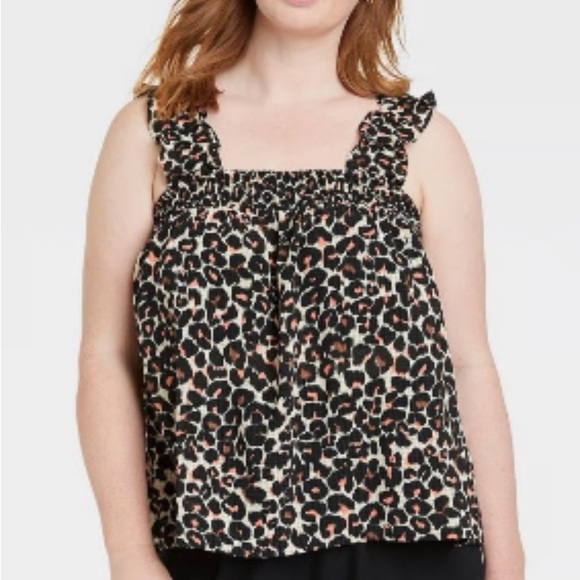 Who What Wear Animal Print Ruffle Tank Top - Picture 1 of 6
